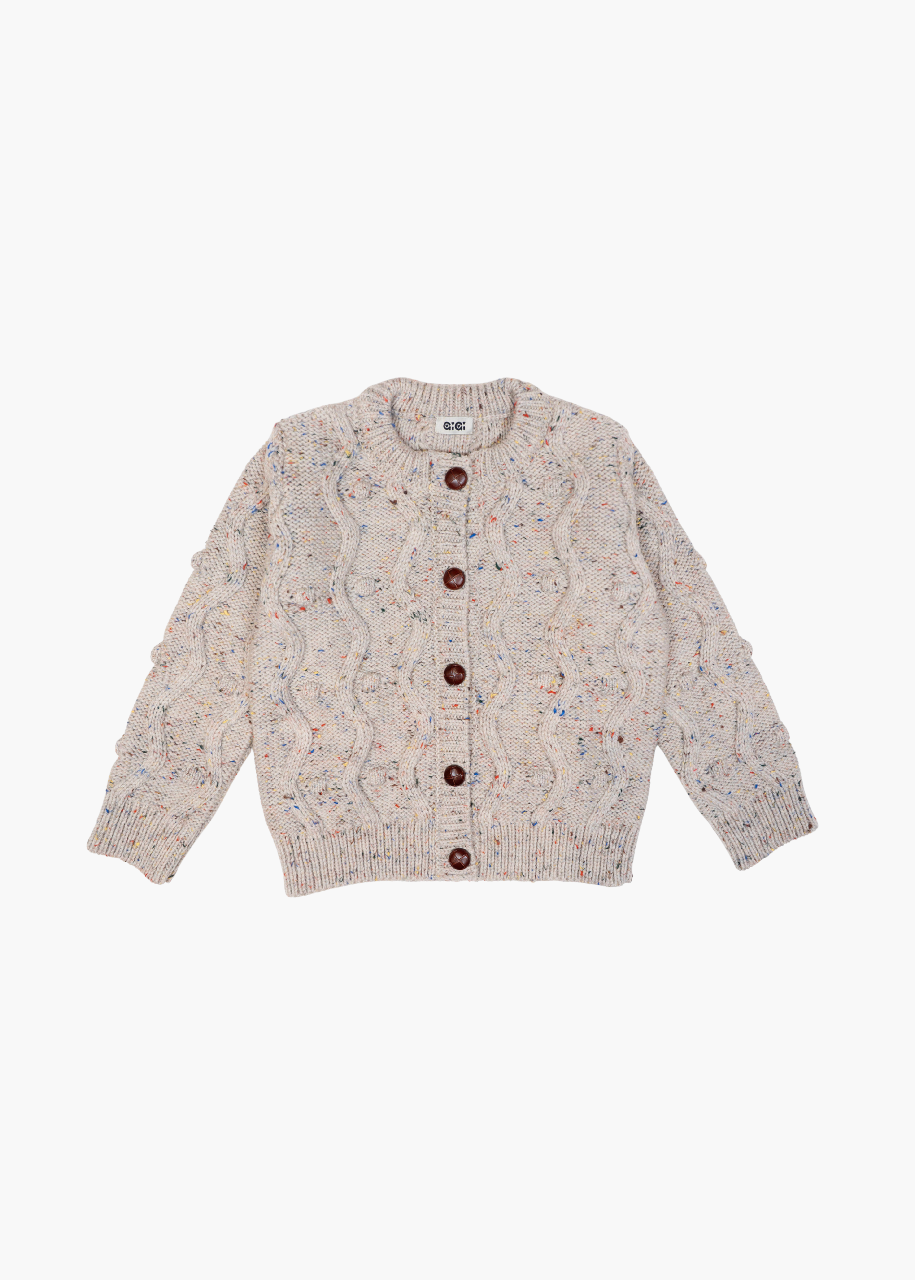 Kids bubble cardigan, natural speckle