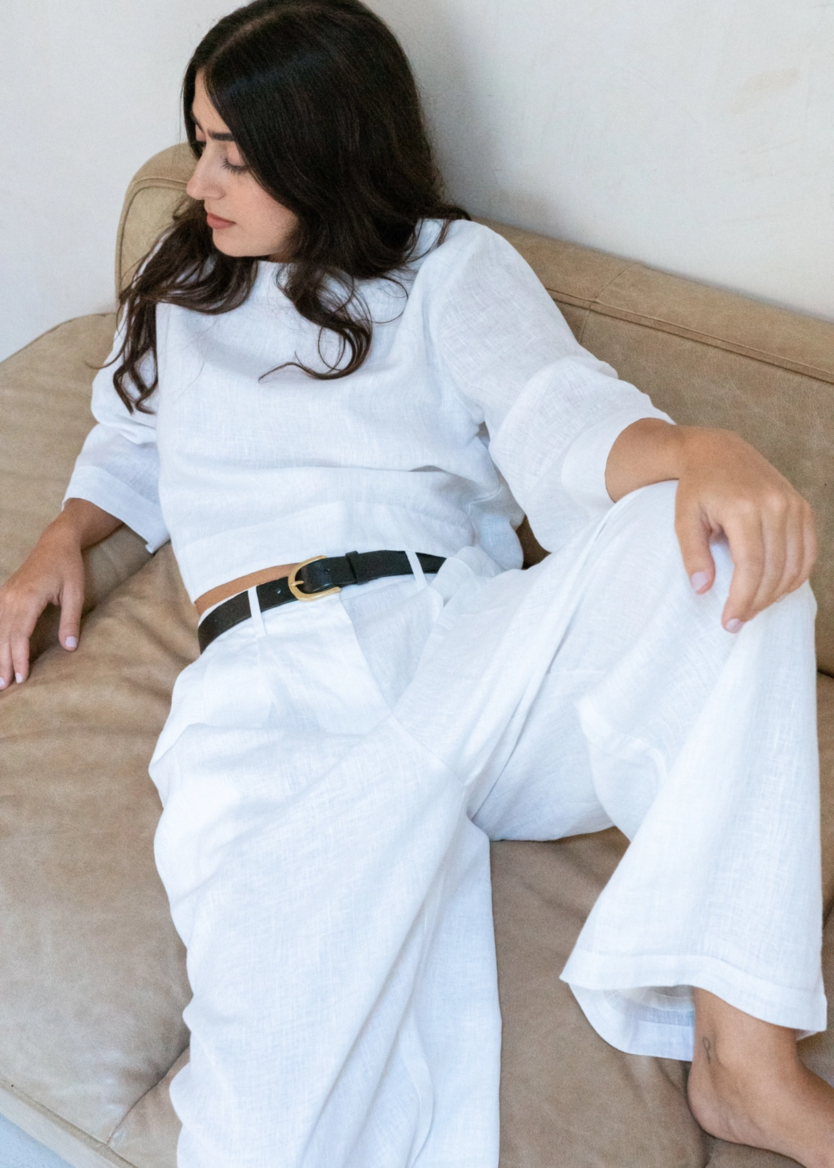 Boyfriend pant, white linen